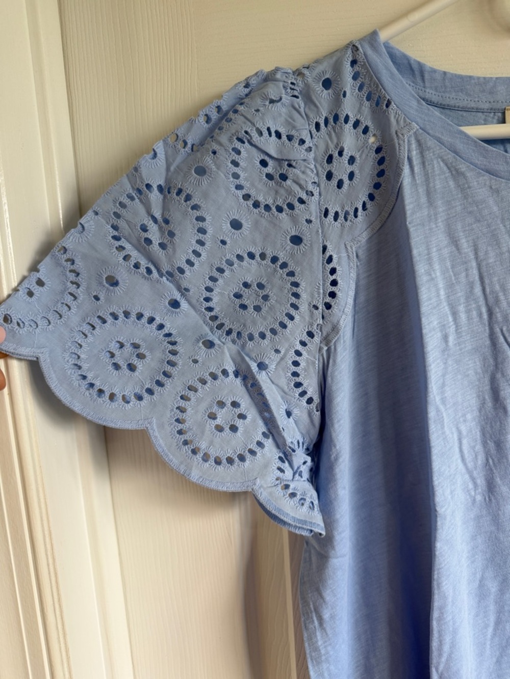 NWT LOFT Light Blue Eyelet Puff Sleeve Tee - Picture 4 of 8